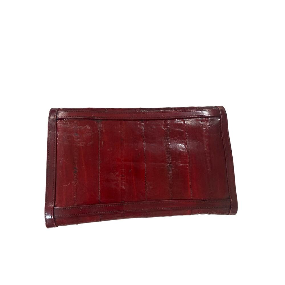 Vtg Eel Oxblood Red Leather Patchwork Clutch - image 3